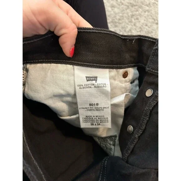Levis 501xx Mens 36x 32 (34x32.5) Black Denim Jeans Button Fly Grunge